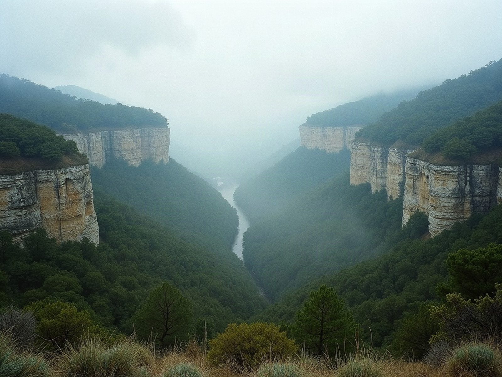 juniper and pine woodland below limestone escarpments